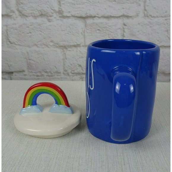 RAE DUNN Rainbow 🌈 Figural Mug Love Is Blind Blue With Lid Pride Decor New - Picture 4 of 12